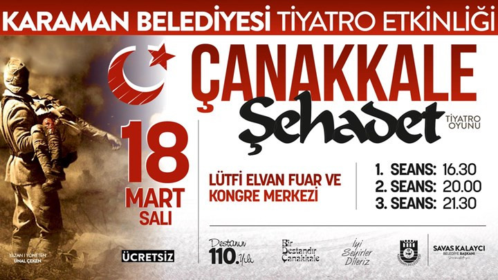 KARAMAN BELEDİYESİ’NDEN 18 MART'TA ÜCRETSİZ TİYATRO