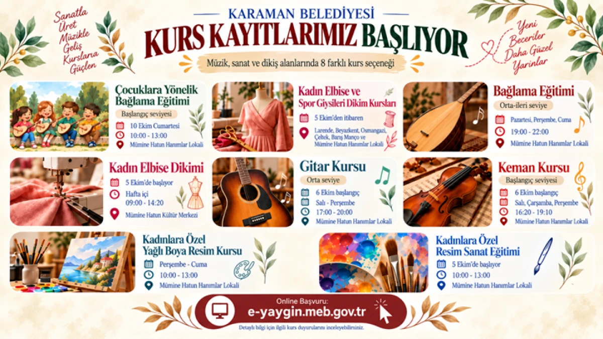 KARAMAN BELEDİYESİ&rsquo;NDEN HER YAŞA Y&Ouml;NELİK KURS İMK&Acirc;NLARI