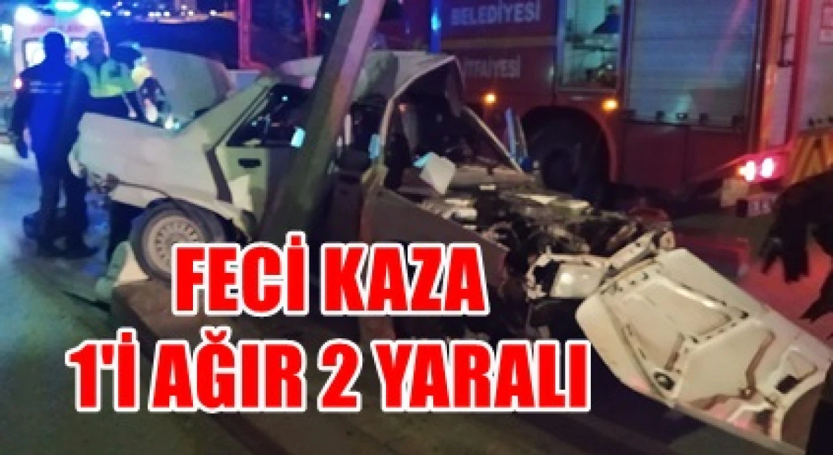 Otomobil aydınlatma direğine &ccedil;arptı ağır yaralı var